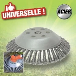 Tête De Débroussailleuse Universelle : Brosse Conique Et Fils D'acier - 200mm