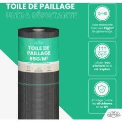 Toile De Paillage 65g/m² - Geotextile Anti Repousse 50Mx1M Pour Jardin Potager - Bache Anti Mauvaises Herbes 65g Pour Potager -Jardin Doux Soldes Magasin 29784926 2
