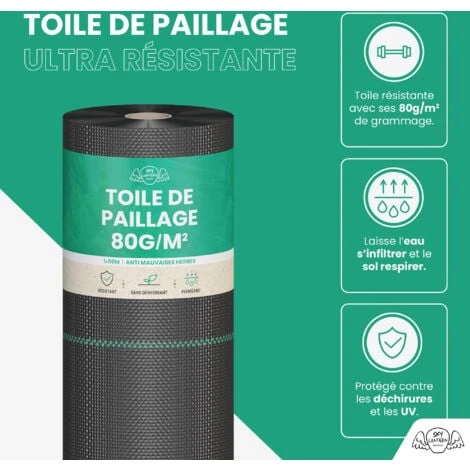 Toile De Paillage 80g/m² - Geotextile Anti Repousse 50Mx1M Pour Jardin Potager - Bache Anti Mauvaises Herbes 80g Pour Potager 4 Toile De Paillage 80g/m² - Geotextile Anti Repousse 50Mx1M Pour Jardin Potager - Bache Anti Mauvaises Herbes 80g Pour Potager – Image 2
