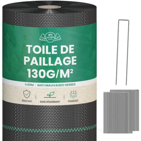 Toiles De Paillage 130g/m² Avec Sardines - Geotextile Anti Repousse 50Mx1M Pour Jardin Potager - Bache Anti Mauvaise Herbe 130g Pour Potager 3 Toiles De Paillage 130g/m² Avec Sardines - Geotextile Anti Repousse 50Mx1M Pour Jardin Potager - Bache Anti Mauvaise Herbe 130g Pour Potager