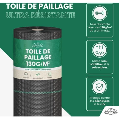 Toiles De Paillage 130g/m² Avec Sardines - Geotextile Anti Repousse 50Mx1M Pour Jardin Potager - Bache Anti Mauvaise Herbe 130g Pour Potager 4 Toiles De Paillage 130g/m² Avec Sardines - Geotextile Anti Repousse 50Mx1M Pour Jardin Potager - Bache Anti Mauvaise Herbe 130g Pour Potager – Image 2