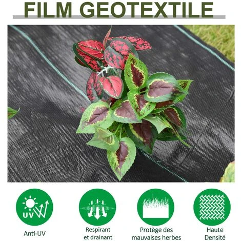 Outsunny Toiles De Paillage - Toile Anti Mauvaises Herbes - Toile De Paillage Anti Mauvaises Herbes 100 G/m² - Indéchirable Perméable à L'eau Anti UV - PP Noir Vert 6 Outsunny Toiles De Paillage - Toile Anti Mauvaises Herbes - Toile De Paillage Anti Mauvaises Herbes 100 G/m² - Indéchirable Perméable à L'eau Anti UV - PP Noir Vert – Image 4