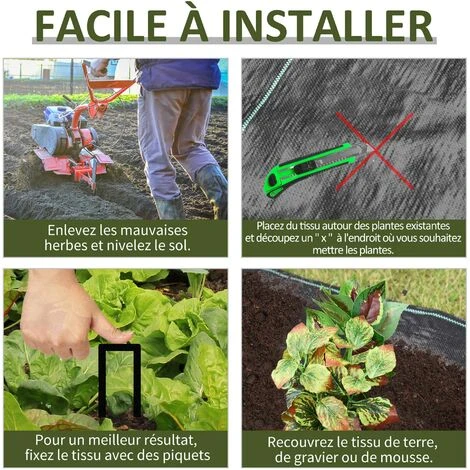 Outsunny Toiles De Paillage - Toile Anti Mauvaises Herbes - Toile De Paillage Anti Mauvaises Herbes 100 G/m² - Indéchirable Perméable à L'eau Anti UV - PP Noir Vert 7 Outsunny Toiles De Paillage - Toile Anti Mauvaises Herbes - Toile De Paillage Anti Mauvaises Herbes 100 G/m² - Indéchirable Perméable à L'eau Anti UV - PP Noir Vert – Image 5