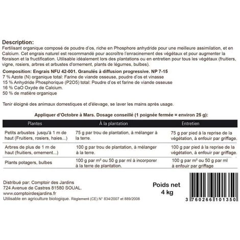 Poudre D'os, Engrais Naturel Phosphore Et Calcium. Seau 4 Kg 7 Poudre D'os, Engrais Naturel Phosphore Et Calcium. Seau 4 Kg – Image 5