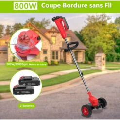 Débroussailleuse Sans Fil Avec 2 Batteries 4.0A , 3 En 1 Coupe-Bordure 90° Régler Avec Roue De Guidage Pour Coupe De Jardin, Pelouse -Jardin Doux Soldes Magasin 65747147 4