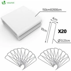 Voile D’hivernage En Polypropylème 50g/m² 1.5x20m Avec Piquets Blanc -Jardin Doux Soldes Magasin 72050591 5