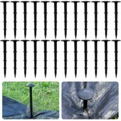 Lot De 60 Piquets D'ancrage Au Sol Avec Ardillon En Plastique Noir Très Résistant Pour La Fixation Des Mauvaises Herbes - 12 Cm