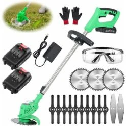 Débroussailleuse à Batterie 21 V Tondeuse électrique Sans Fil 3 En 1 Multifonction Avec Lames Et 2 Batteries Pour Jardin, Pelouse Anglaise, Sol Agricole (vert)