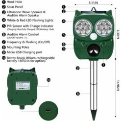Répulsif Chat Exterieur, Ultrason Chat, Repulsif Chien, Charge Solaire,Chargement USB Prévenir Les Chiens Et Les Chats, Les Oiseaux, Pour Jardins, Champs, Pépinières, Etanche IP64 -Jardin Doux Soldes Magasin 95415036 5