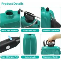 Pulvérisateur À Piles De 1,35 Gallon/5 L, Pulvérisateur Électrique Avec Poignée De Chargement Usb, Pulvérisateur De Jardin Portable Avec Manche Télescopique, 3 Buses Et Bandoulière Réglable -Jardin Doux Soldes Magasin 96013239 3
