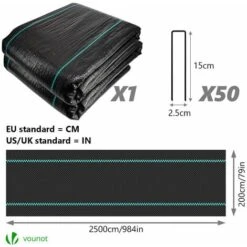 Toile De Paillage Contre Les Mauvaises Herbes 25Mx2M Avec 50 Piquets Anti-UV 100g/m2 -Jardin Doux Soldes Magasin 97810493 5